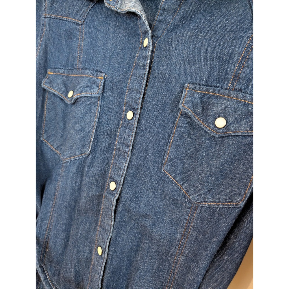 Gap 1969 Womens Blue Denim Western Pearl Snap Shirt Dress Size L Tie Waist Belt - Picture 9 of 9